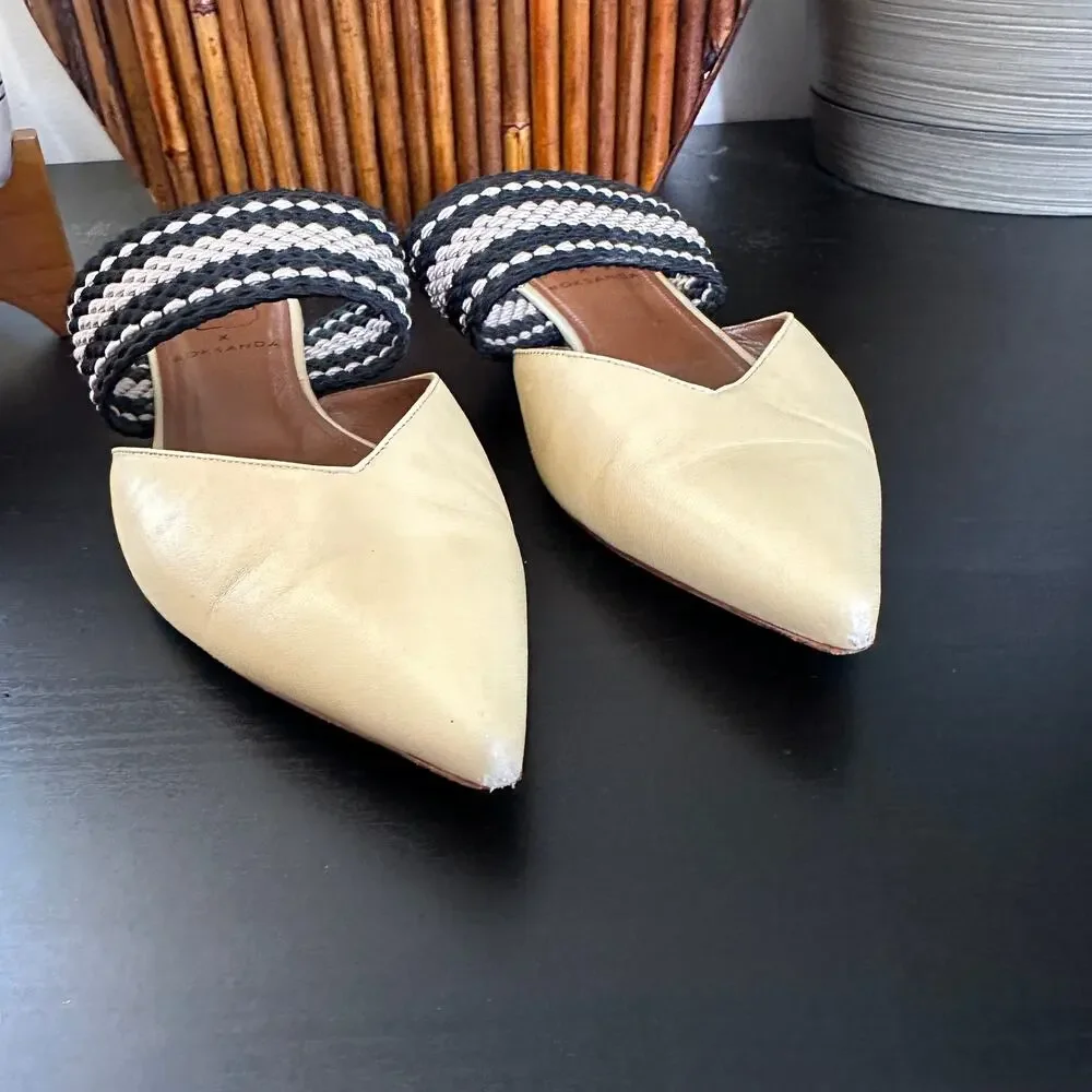 MALONE SOULIERS x ROKSANDA Hannah Leather Flats Woven Strap Vanilla Yellow